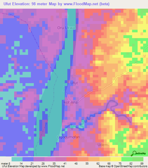 Ufut,Nigeria Elevation Map