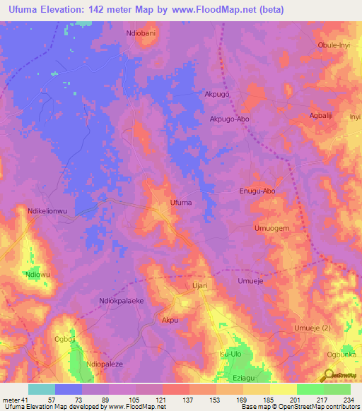 Ufuma,Nigeria Elevation Map