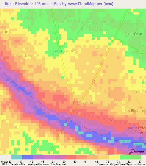 Ufuku,Nigeria Elevation Map