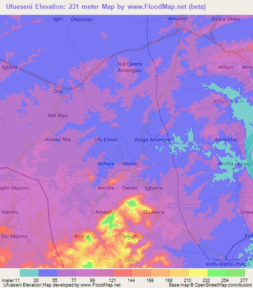 Ufueseni,Nigeria Elevation Map