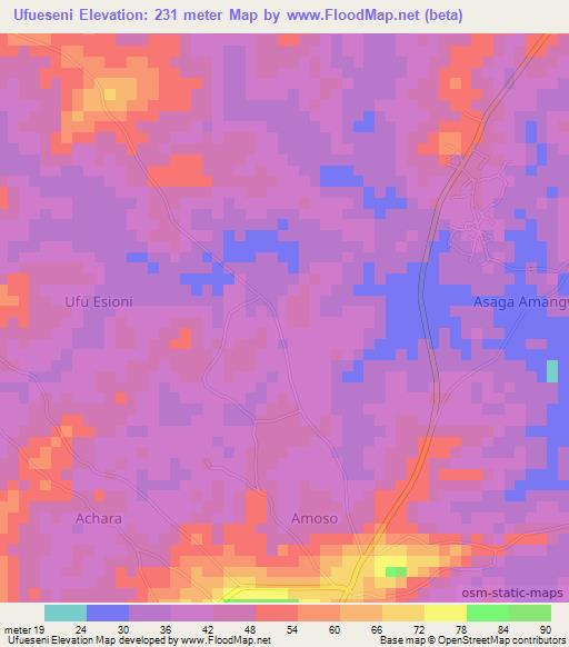 Ufueseni,Nigeria Elevation Map