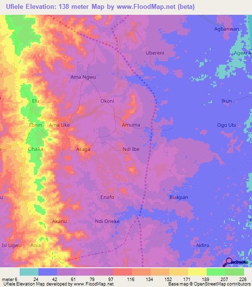 Ufiele,Nigeria Elevation Map