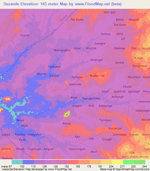 Uezande,Nigeria Elevation Map