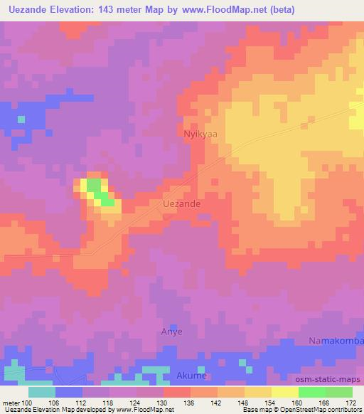 Uezande,Nigeria Elevation Map