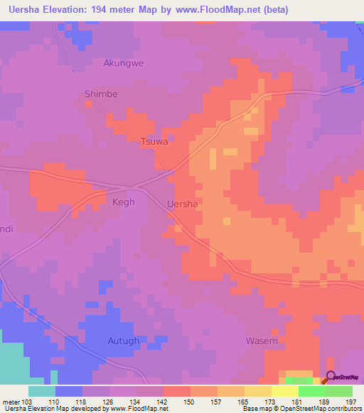 Uersha,Nigeria Elevation Map