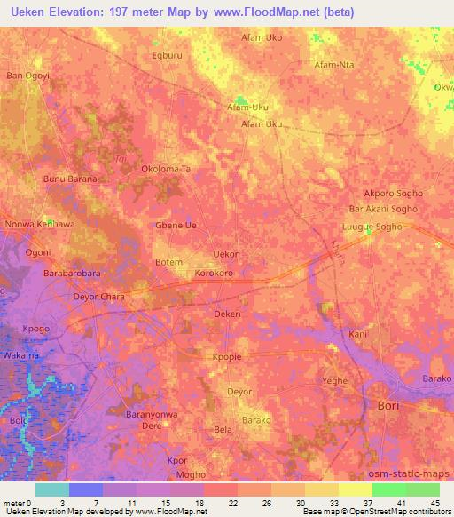 Ueken,Nigeria Elevation Map