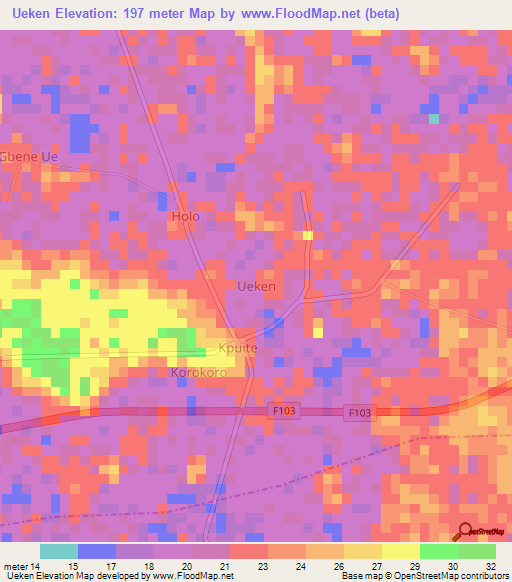 Ueken,Nigeria Elevation Map