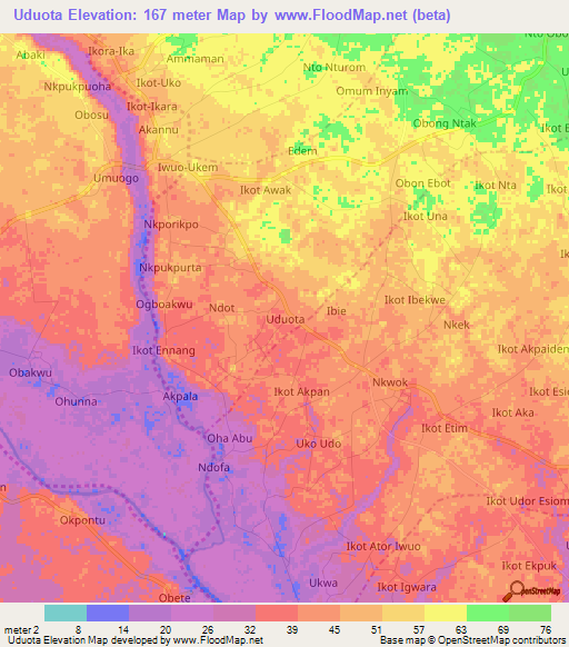 Uduota,Nigeria Elevation Map