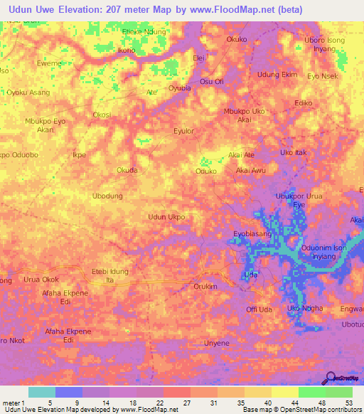 Udun Uwe,Nigeria Elevation Map