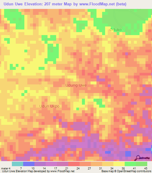 Udun Uwe,Nigeria Elevation Map