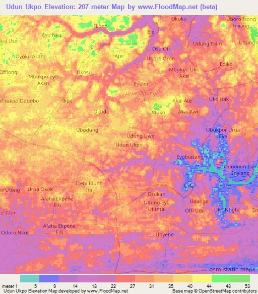 Udun Ukpo,Nigeria Elevation Map