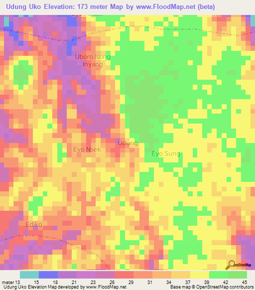 Udung Uko,Nigeria Elevation Map