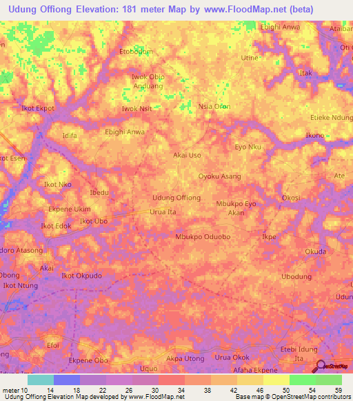 Udung Offiong,Nigeria Elevation Map