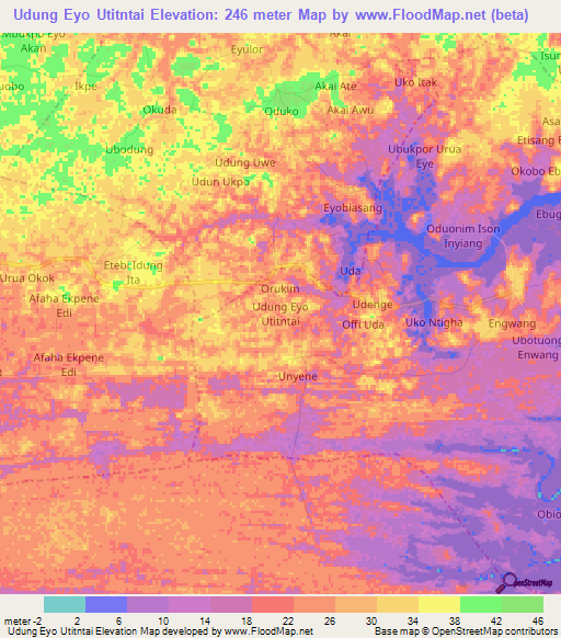 Udung Eyo Utitntai,Nigeria Elevation Map