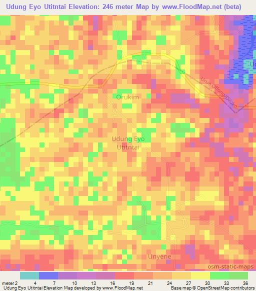 Udung Eyo Utitntai,Nigeria Elevation Map