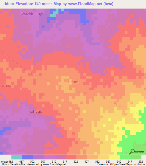 Udum,Nigeria Elevation Map