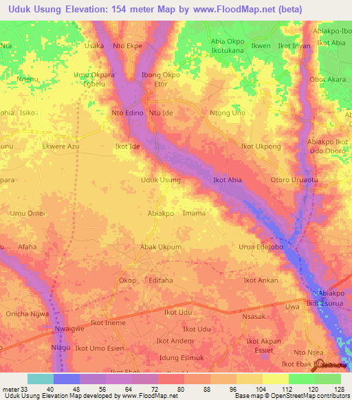 Uduk Usung,Nigeria Elevation Map