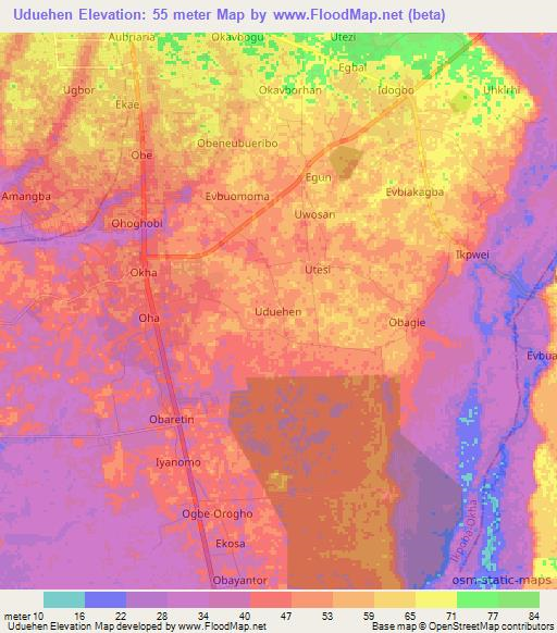 Uduehen,Nigeria Elevation Map
