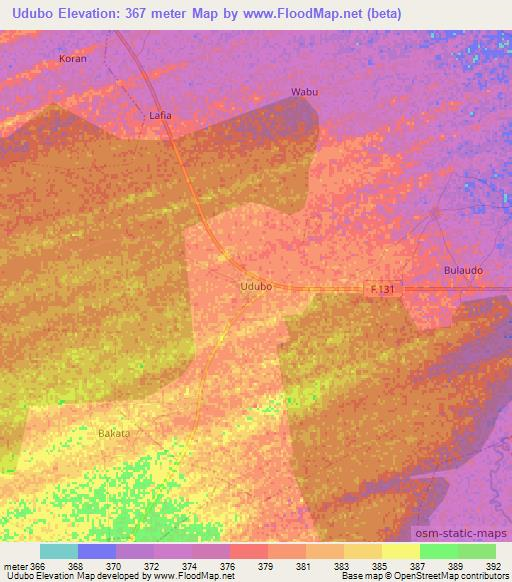 Udubo,Nigeria Elevation Map