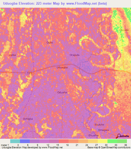 Uduogba,Nigeria Elevation Map