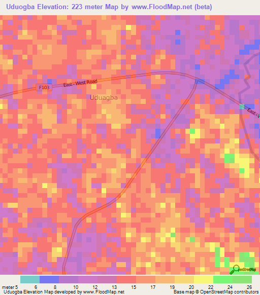 Uduogba,Nigeria Elevation Map