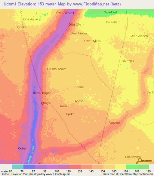 Udomi,Nigeria Elevation Map