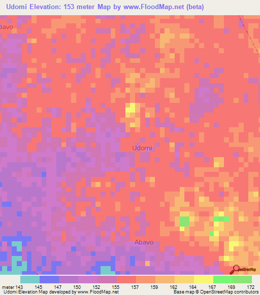 Udomi,Nigeria Elevation Map