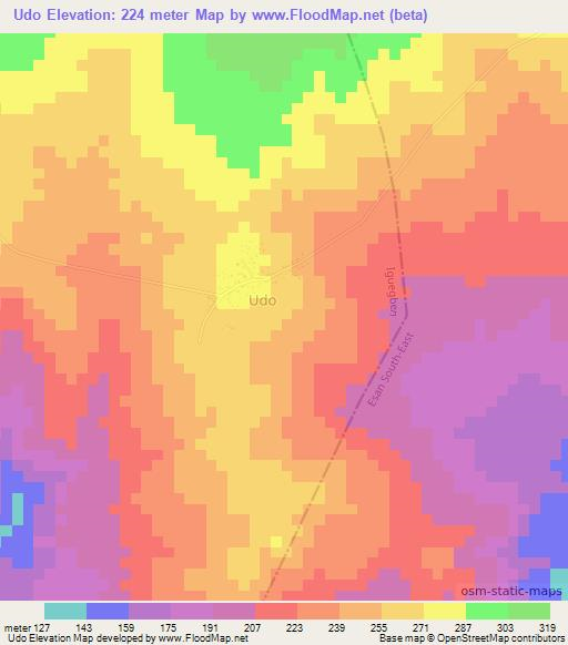 Udo,Nigeria Elevation Map