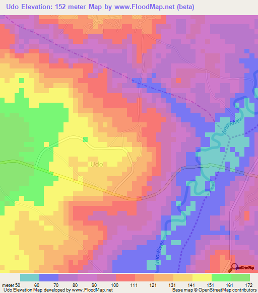 Udo,Nigeria Elevation Map