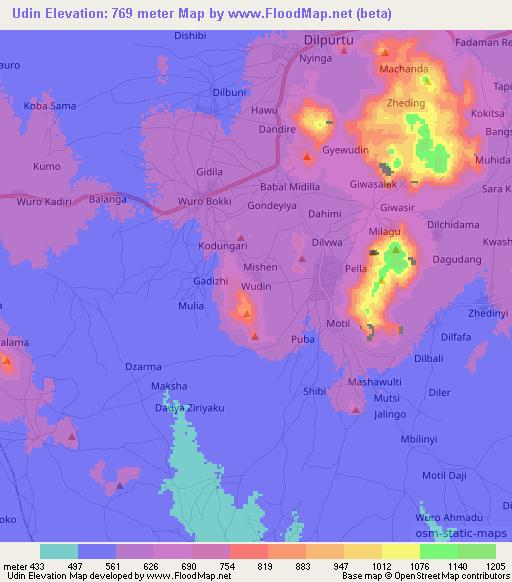 Udin,Nigeria Elevation Map