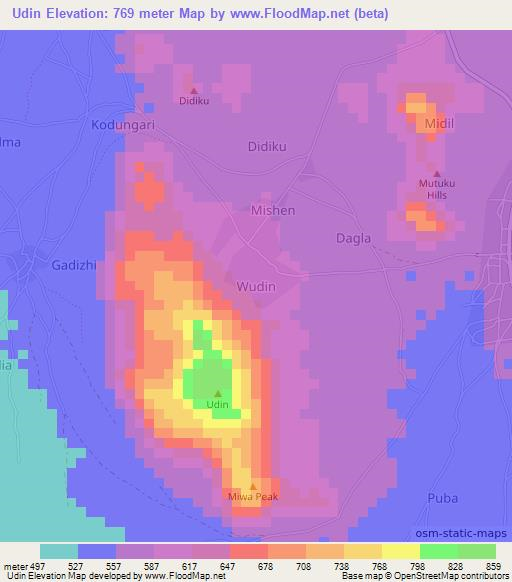 Udin,Nigeria Elevation Map