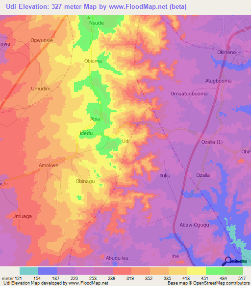 Udi,Nigeria Elevation Map