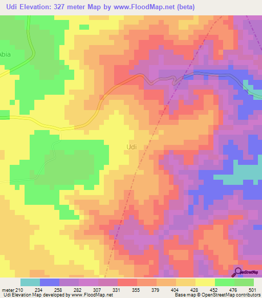 Udi,Nigeria Elevation Map