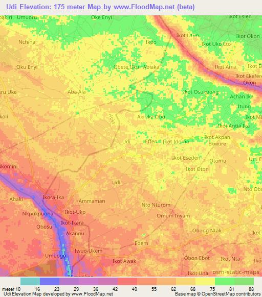 Udi,Nigeria Elevation Map