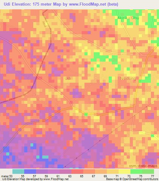 Udi,Nigeria Elevation Map