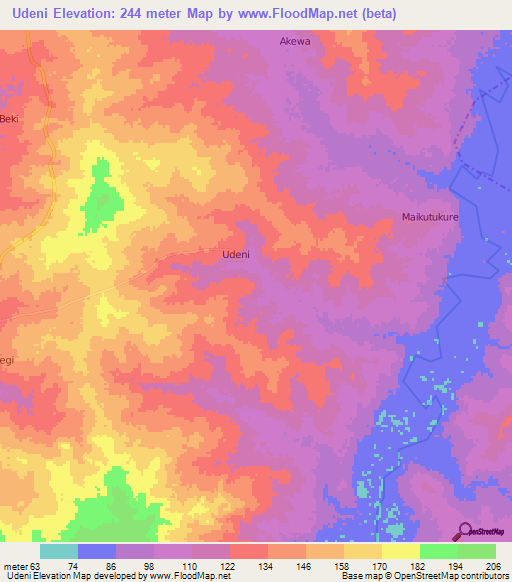 Udeni,Nigeria Elevation Map