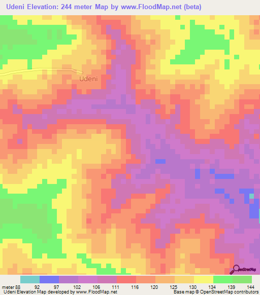 Udeni,Nigeria Elevation Map