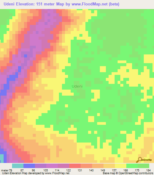 Udeni,Nigeria Elevation Map