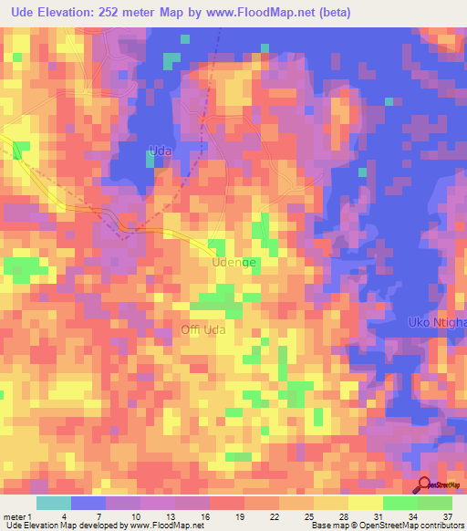 Ude,Nigeria Elevation Map