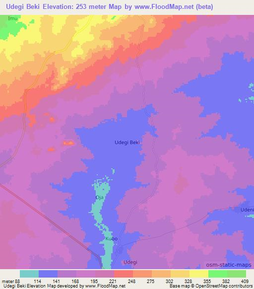 Udegi Beki,Nigeria Elevation Map