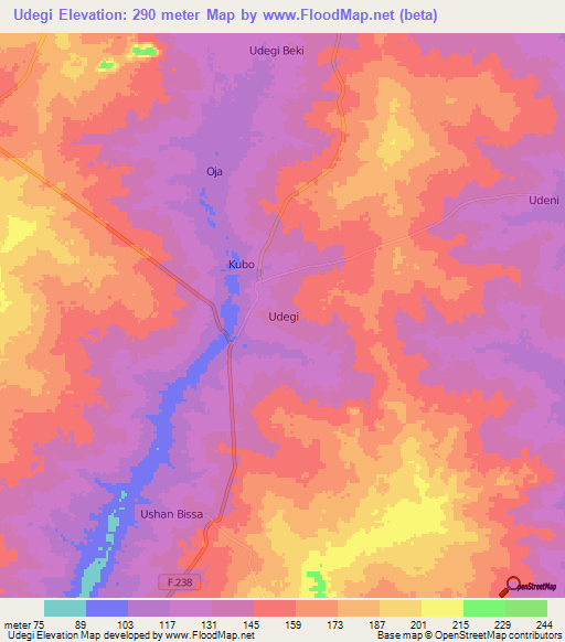 Udegi,Nigeria Elevation Map