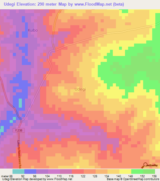 Udegi,Nigeria Elevation Map