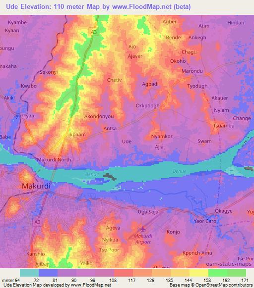 Ude,Nigeria Elevation Map