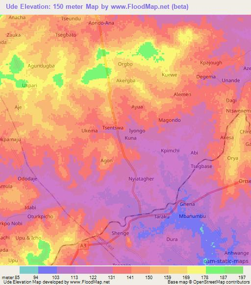 Ude,Nigeria Elevation Map