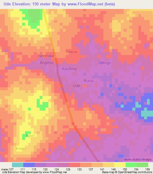 Ude,Nigeria Elevation Map