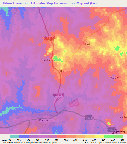 Udara,Nigeria Elevation Map