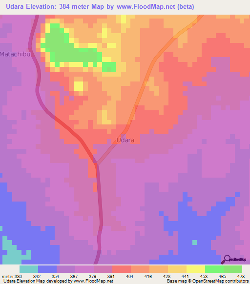 Udara,Nigeria Elevation Map