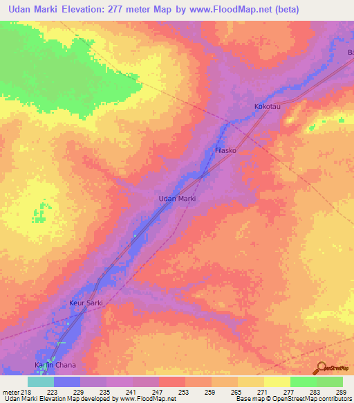 Udan Marki,Nigeria Elevation Map