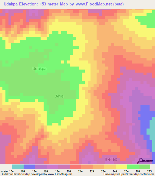 Udakpa,Nigeria Elevation Map