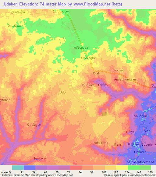 Udaken,Nigeria Elevation Map